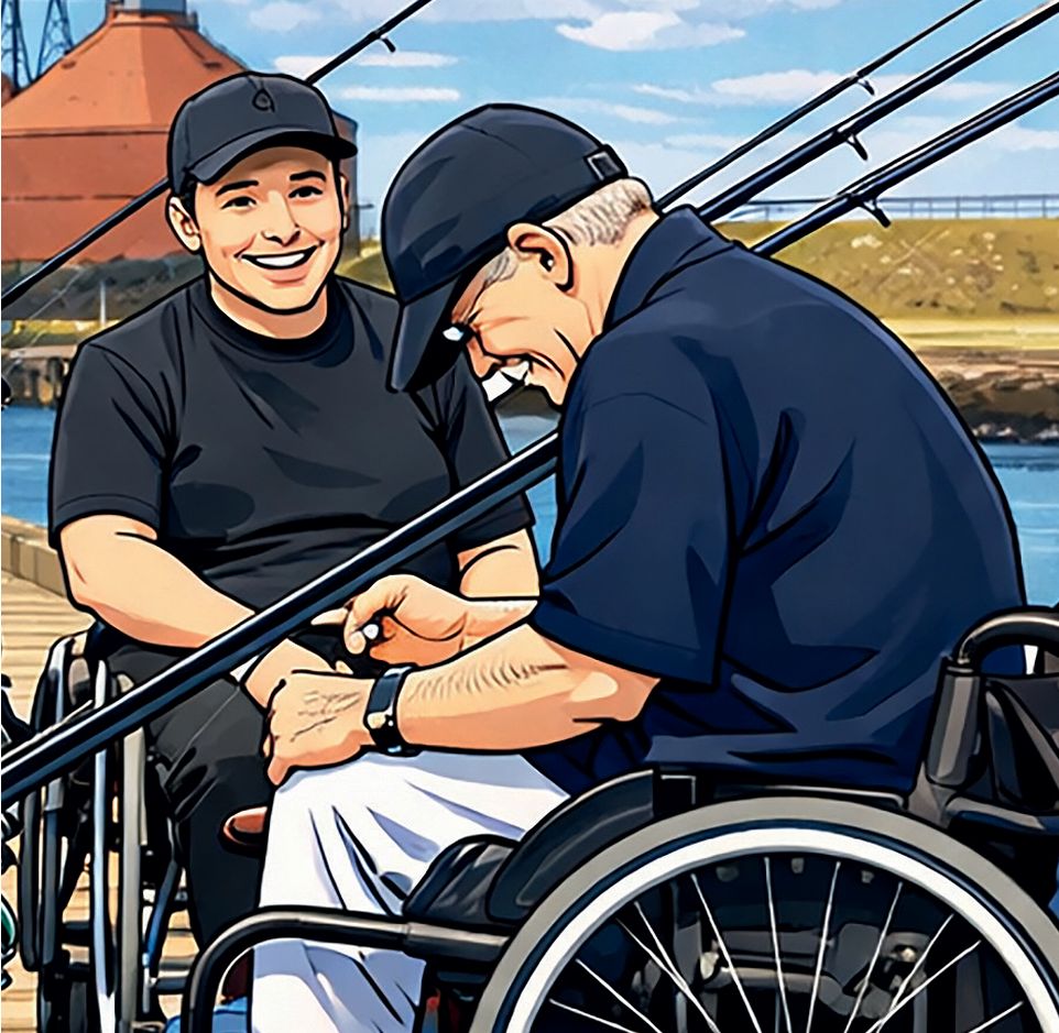 Rollstuhlfahrer beim Angeln